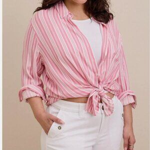 Torrid Pink Striped Relaxed Fit Long Sleeve Button Down 2X